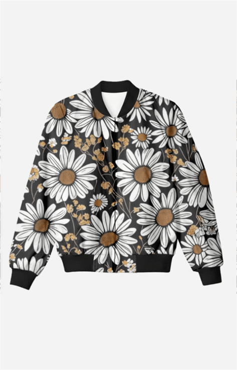 Entimessi - The Daisies - Unisex Printed Bomber Jacket with Pockets - Bomber Jackets - All-Over-Print, AOP, bomber jacket, Casual Wear, college wear, Digital Print, fleece bomber jacket, gender-neutral clothing, jacket, outerwear, pocket bomber jacket, Printed, ribbed cuffs and hem, street style bomber jacket, streetwear, Top, trendy bomber jacket, trendy clothing, Unisex, Unisex bomber jacket, unisex fashion, urban fashion, zipper closure - {{ shop.shopifyCountryName }}