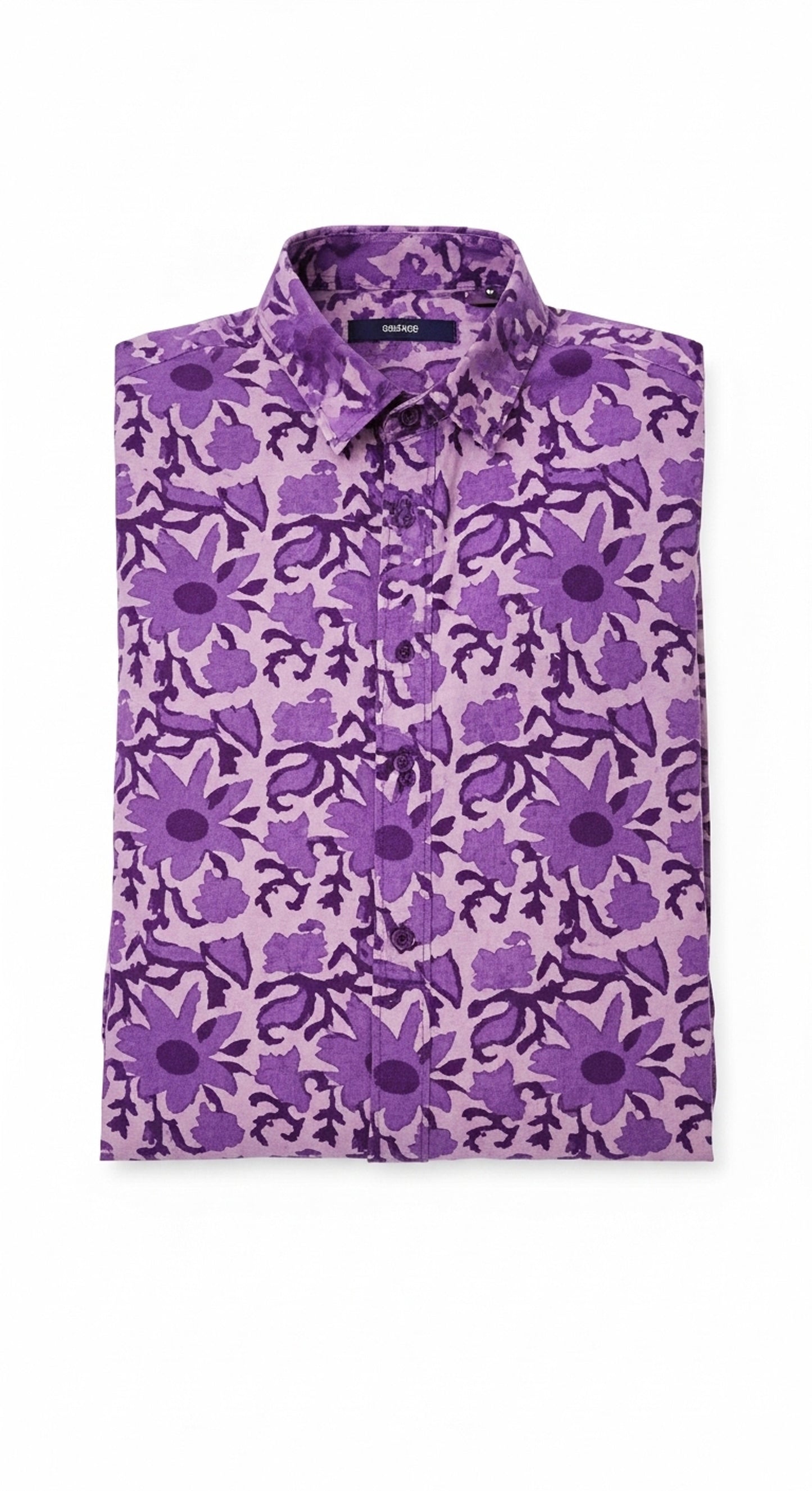 Men's Purple Abstract Floral Print Shirt | Short Sleeve Casual 100% Cotton Shirt