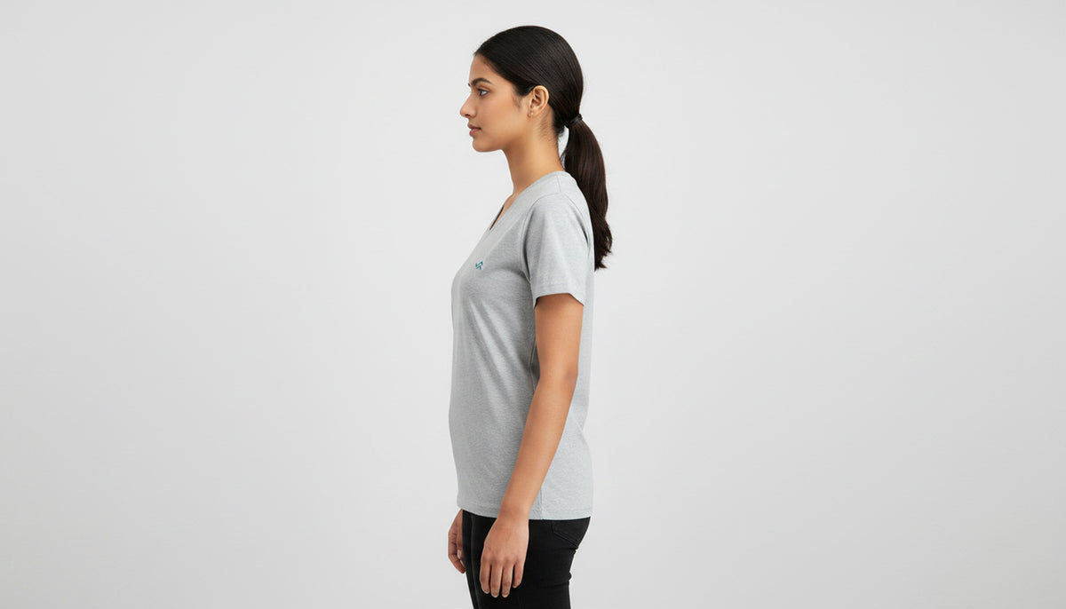 Unisex grey melange v-neck t-shirt in soft cotton, regular fit