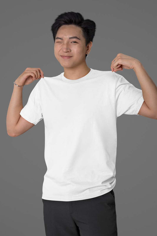 Unisex Cotton Blend Basic White T-Shirt