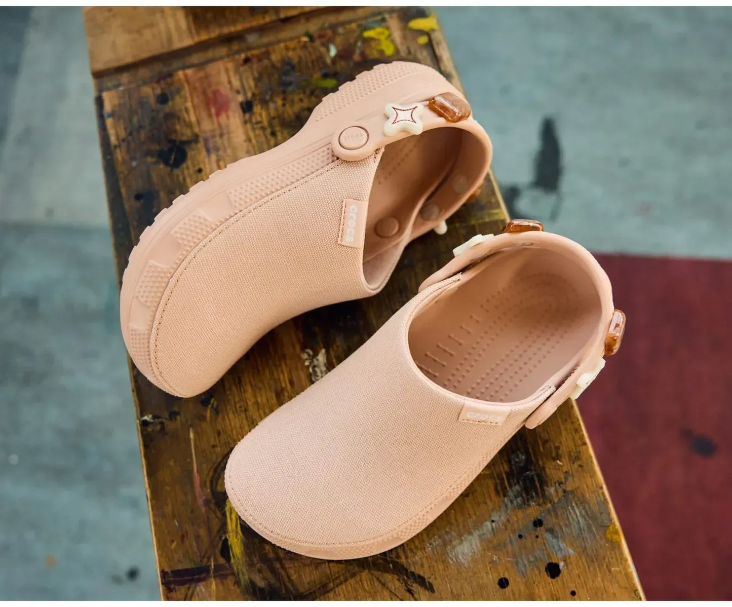 crocs Classic Crafted Canvas Clog - Limited Edition Clogs Pink Caramel breathable shoes casual footwear casual shoes Casual Wear Clogs comfortable clogs comfortable sandals comfortable shoes Crocs Croslite foam everyday shoes foam clogs Footwear lightweight shoes men's crocs mens shoes slip-on clogs slip-on shoes travel shoes Unisex unisex shoes