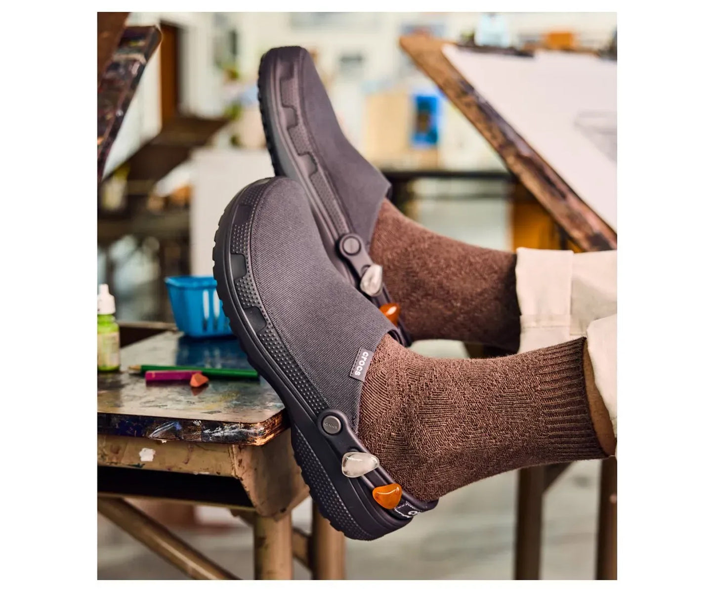 crocs Classic Crafted Canvas Clog - Limited Edition Clogs Black Sand breathable shoes casual footwear casual shoes Casual Wear Clogs comfortable clogs comfortable sandals comfortable shoes Crocs Croslite foam everyday shoes foam clogs Footwear lightweight shoes men's crocs mens shoes slip-on clogs slip-on shoes travel shoes Unisex unisex shoes