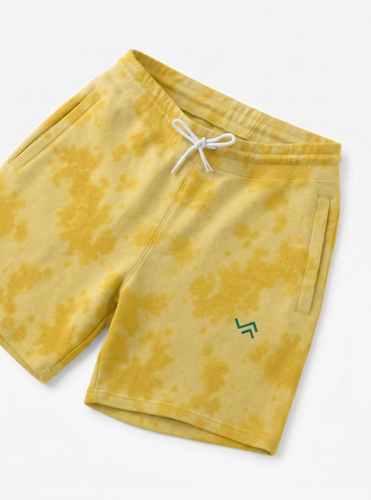 Entimessi Unisex Yellow on Yellow Tie Dye Shorts | Relaxed Fit Cotton Blend Tie-dye Shorts 260 GSM Activewear beachwear Casual Shorts Cotton Blend Drawstring Waist Shorts Entimessi loungewear made in India made to order Men new Premium Terry Shorts relaxed fit Shorts slip-in pockets Terry Shorts Tie Dye Unisex Unisex terry shorts Women