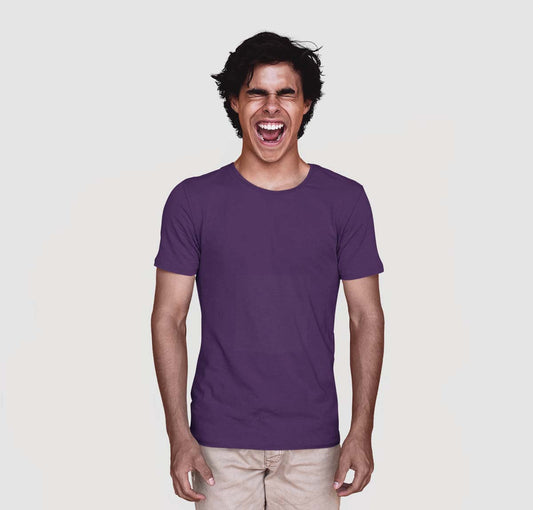 Unisex Cotton Blend Basic Purple Melange T-Shirt