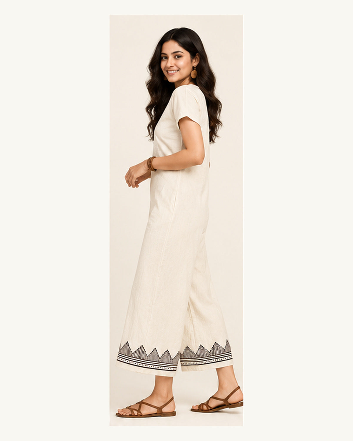 White Geometric Block Print Wide-Leg Jumpsuit
