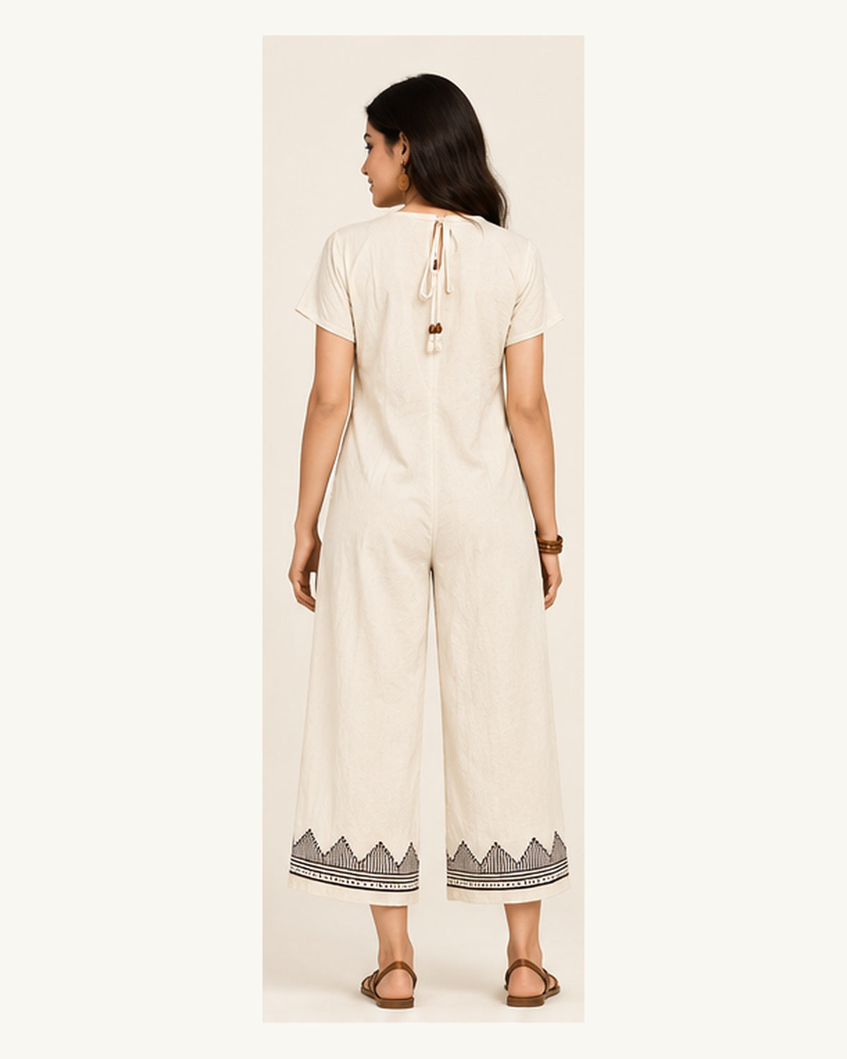 White Geometric Block Print Wide-Leg Jumpsuit