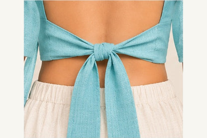 Aqua Hand Block Printed Wrap Crop Top