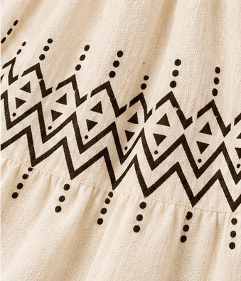 Ivory Smocked Waist Ruffle Mini Skirt with Geometric Print
