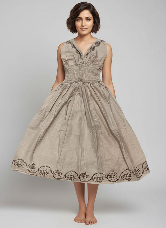 The Black Hand-Block Tiered Cotton Dress