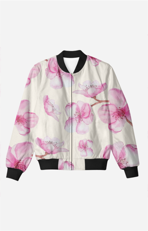 Entimessi Sakura Florals - Unisex Printed Bomber Jacket with Pockets Bomber Jackets 5XL All-Over-Print AOP bomber jacket Casual Wear college wear Digital Print fleece bomber jacket gender-neutral clothing jacket outerwear pocket bomber jacket Printed ribbed cuffs and hem street style bomber jacket streetwear Top trendy bomber jacket trendy clothing Unisex Unisex bomber jacket unisex fashion urban fashion zipper closure