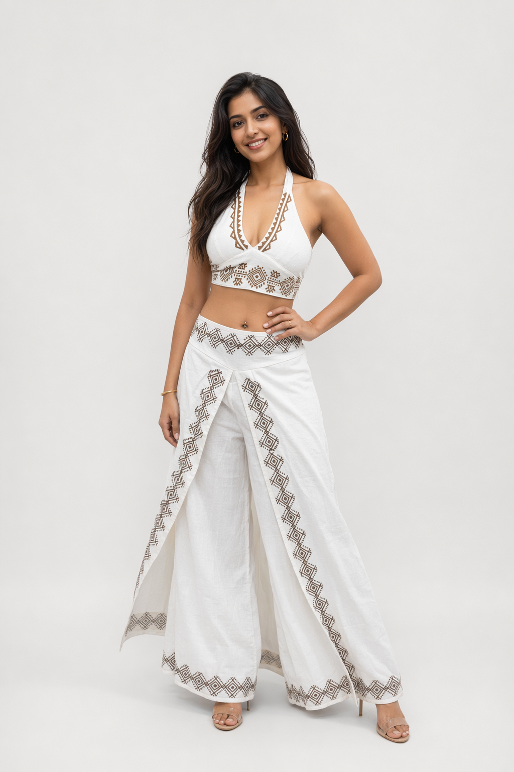 Ivory Diamond Block Print Cotton Halter Co-ord Set