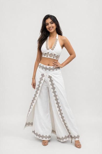 Ivory Diamond Block Print Cotton Halter Co-ord Set