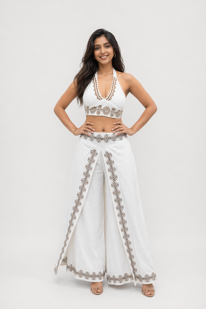Ivory Diamond Block Print Cotton Halter Co-ord Set