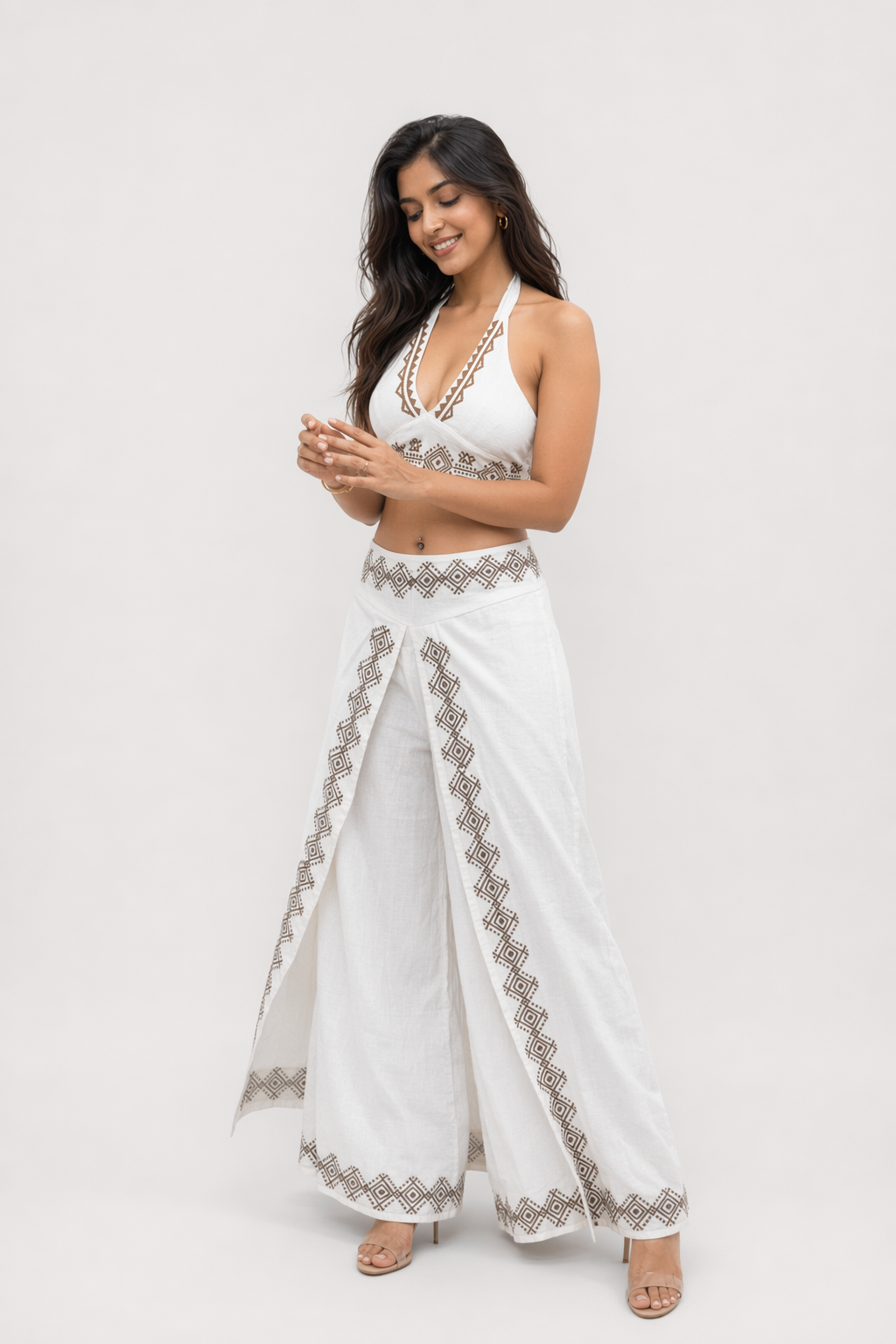 Ivory Diamond Block Print Cotton Halter Co-ord Set
