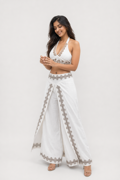 Ivory Diamond Block Print Cotton Halter Co-ord Set
