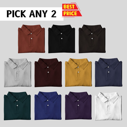 Pick Any 2- Unisex Cotton Polo Neck  T-Shirts - Combo Pack