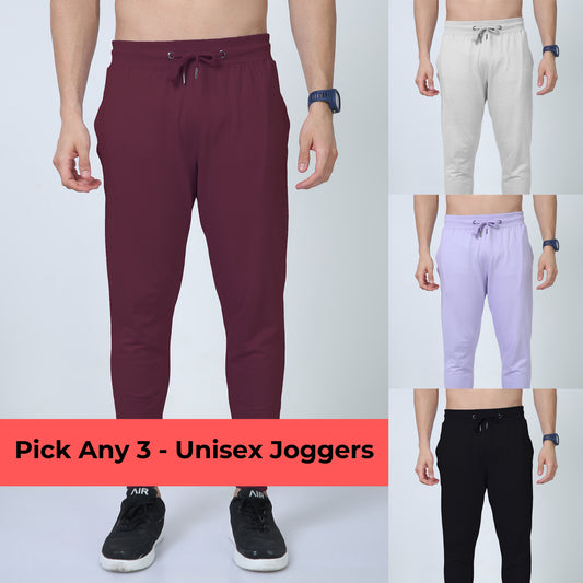 Pick Any 3 - Unisex Regular Fit Cotton Joggers - Combo Pack