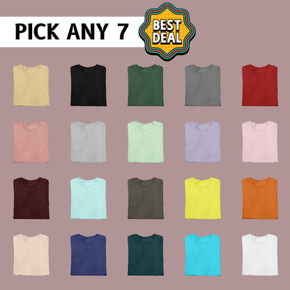 Entimessi Pick Any 7 - Regular Fit Solid Color Round Neck Cotton T-Shirts - Combo Pack T-shirts Combo Affordable bulk buy Casual Wear Classic style college wear combo pack Comfortable comfortable clothing Contemporary style Cotton cotton t-shirts daily wear Half Sleeves High quality Men's T-shirt men's t-shirts Occasion wear Office wear outerwear Regular Fit Round Neck solid colors T-shirts Top Unisex unisex fashion value pack women's t-shirts