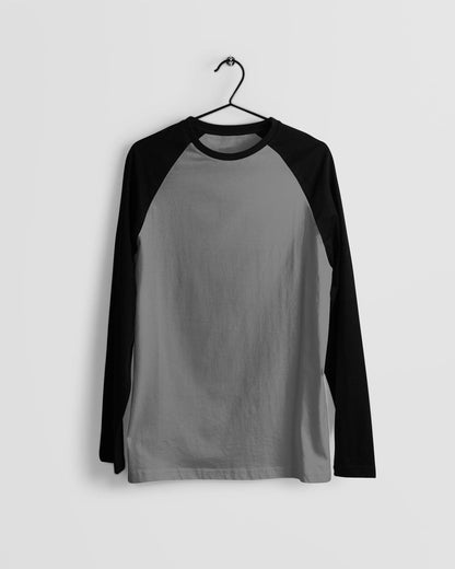 Black & Charcoal Grey Raglan Sleeve T-shirt for Men - 100% Cotton, Super Soft