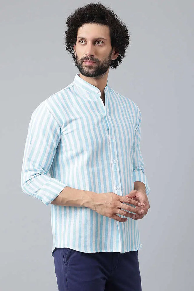 Entimessi Cotton Striped Long Sleeve Casual Shirt for Men Striped Shirts Blue Cotton Cotton Shirts Henley Neck Shirts Men Men's Shirts Shirts Top