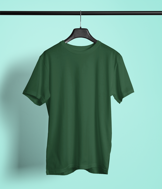 Entimessi Unisex Regular Fit T-Shirt - Cotton, Bio-Washed (Bottle Green) Plain T-shirts Bottle Green Casual Wear Cotton Rapi-T-shirts Regular Fit Round Neck Short Sleeves Solid Color T-shirts T-shirts Top Unisex