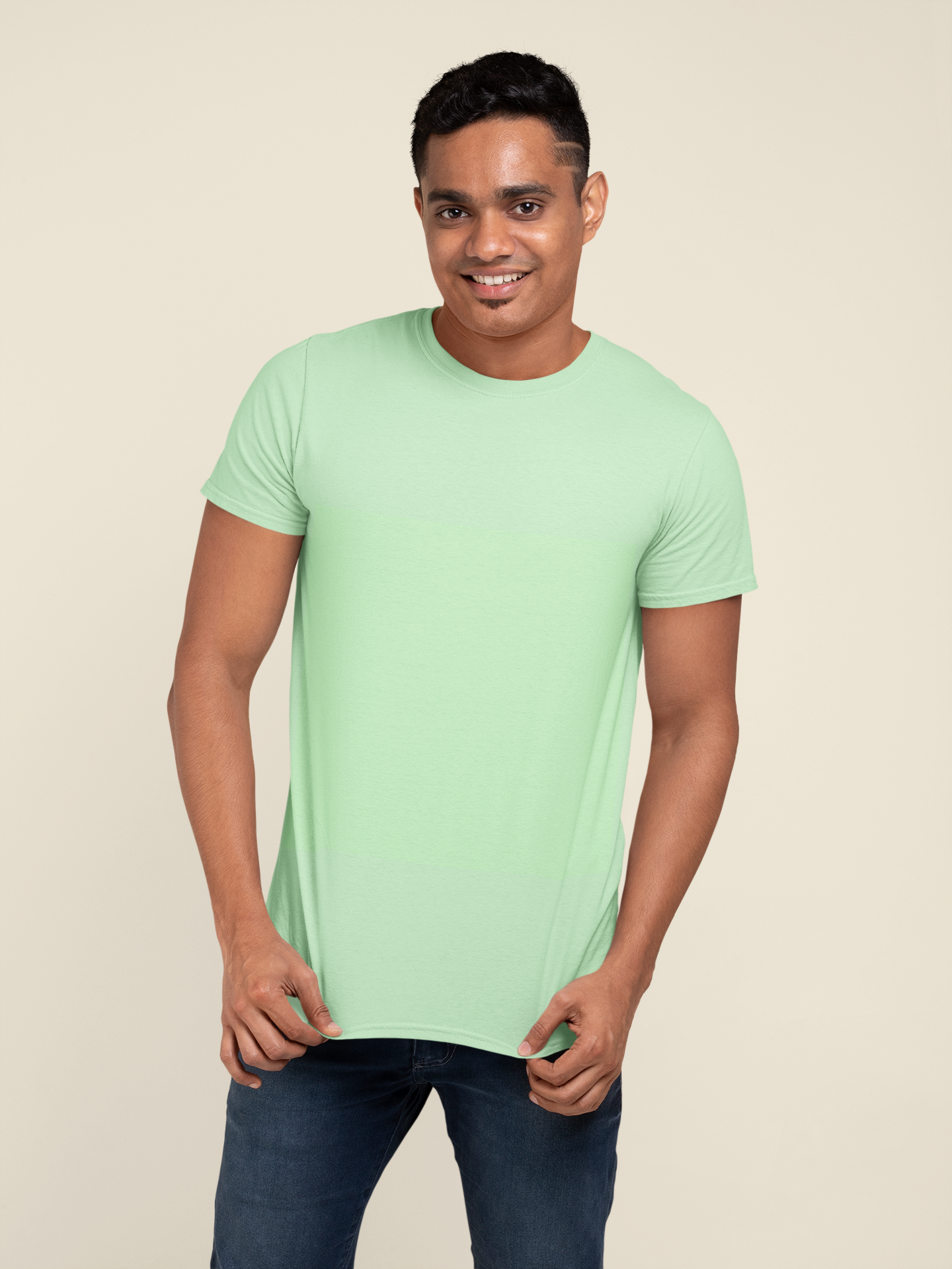 Entimessi Unisex Regular Fit T-Shirt - Cotton, Bio-Washed (Jade) Plain T-shirts Casual Wear Cotton Rapi-T-shirts Regular Fit Round Neck Short Sleeves Solid Color T-shirts T-shirts Top Unisex