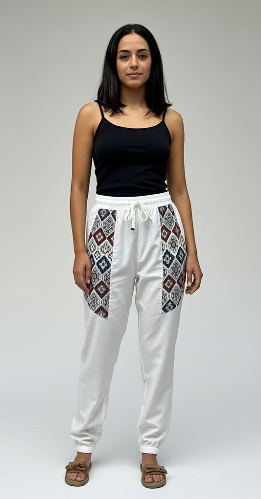 Casual Cotton Hopper Pants with Woven Pockets for Women