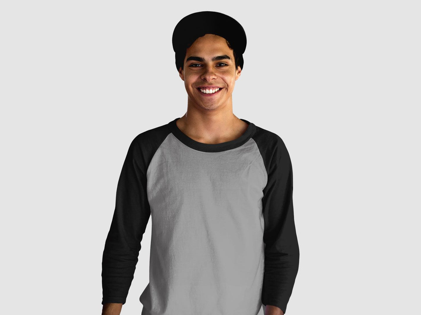 Black & Charcoal Grey Raglan Sleeve T-shirt for Men - 100% Cotton, Super Soft