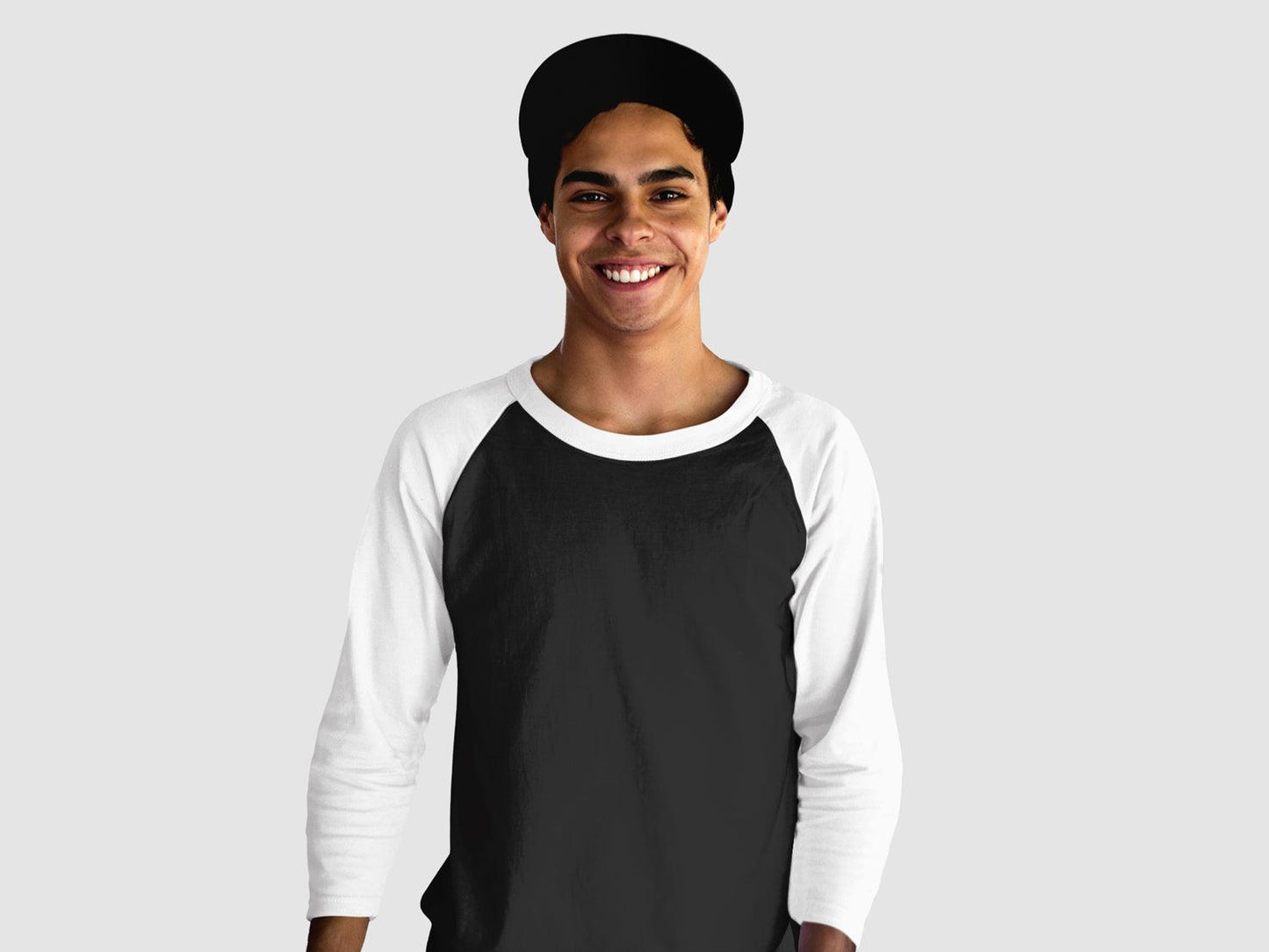 Black & Charcoal Grey Raglan Sleeve T-shirt for Men - 100% Cotton, Super Soft