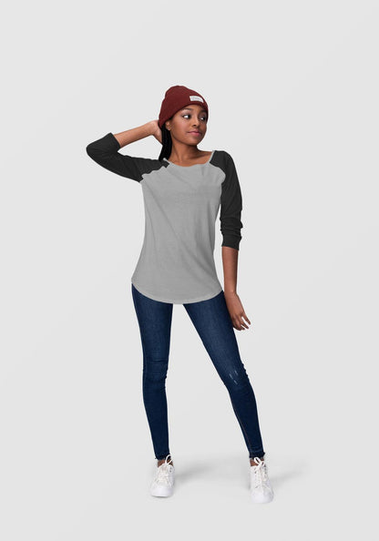 Black & Charcoal Grey Raglan Sleeve T-shirt for Women - Soft, Comfy, Stylish