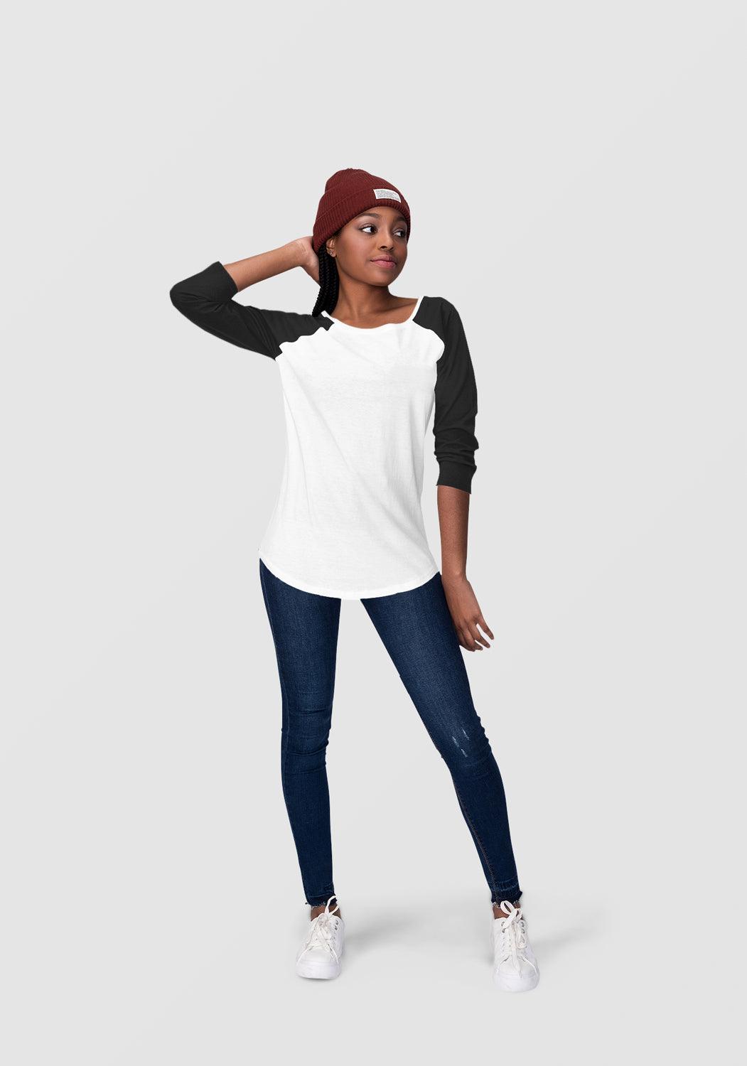 Black & Charcoal Grey Raglan Sleeve T-shirt for Women - Soft, Comfy, Stylish