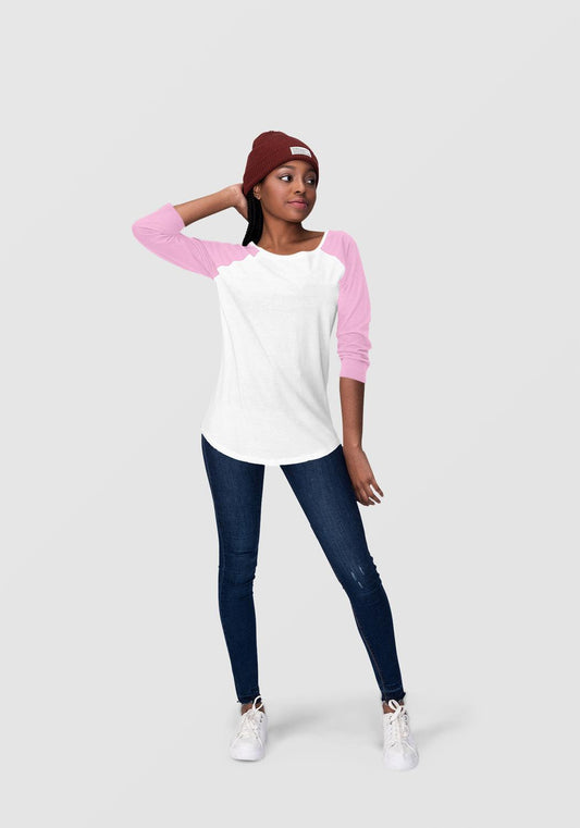 Pink & White Raglan Sleeve T-shirt for Women - Soft, Comfy, Stylish