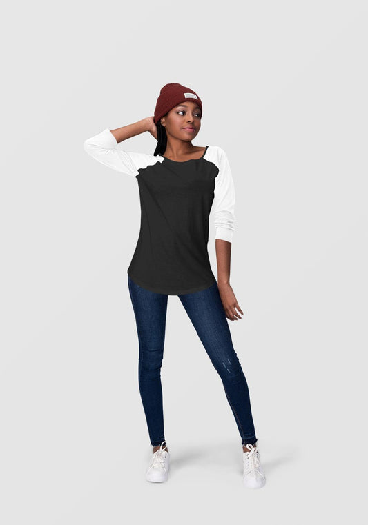 White & Black Raglan Sleeve T-Shirt for Women | 100% Cotton | Super Soft