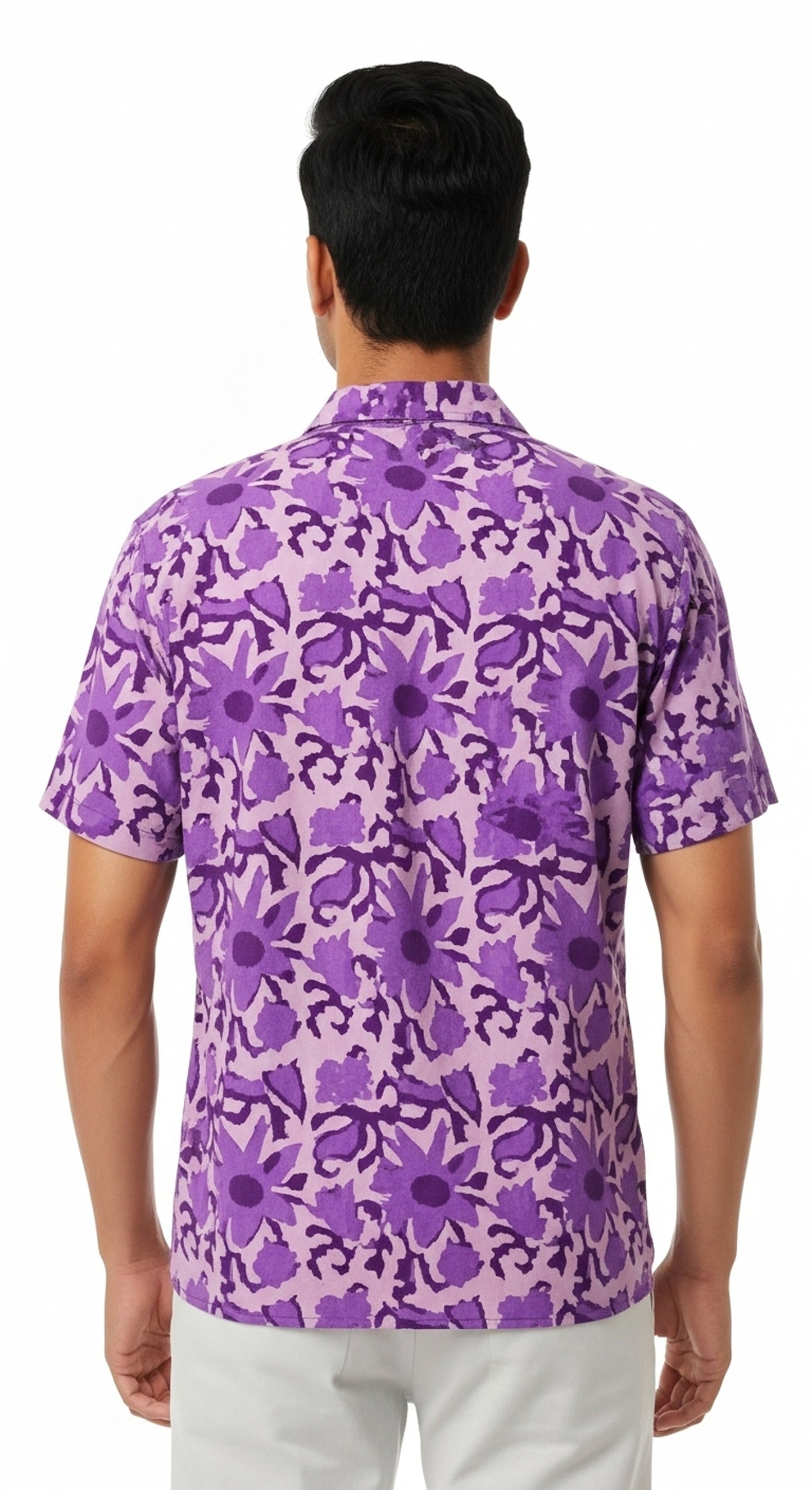 Men's Purple Abstract Floral Print Shirt | Short Sleeve Casual 100% Cotton Shirt