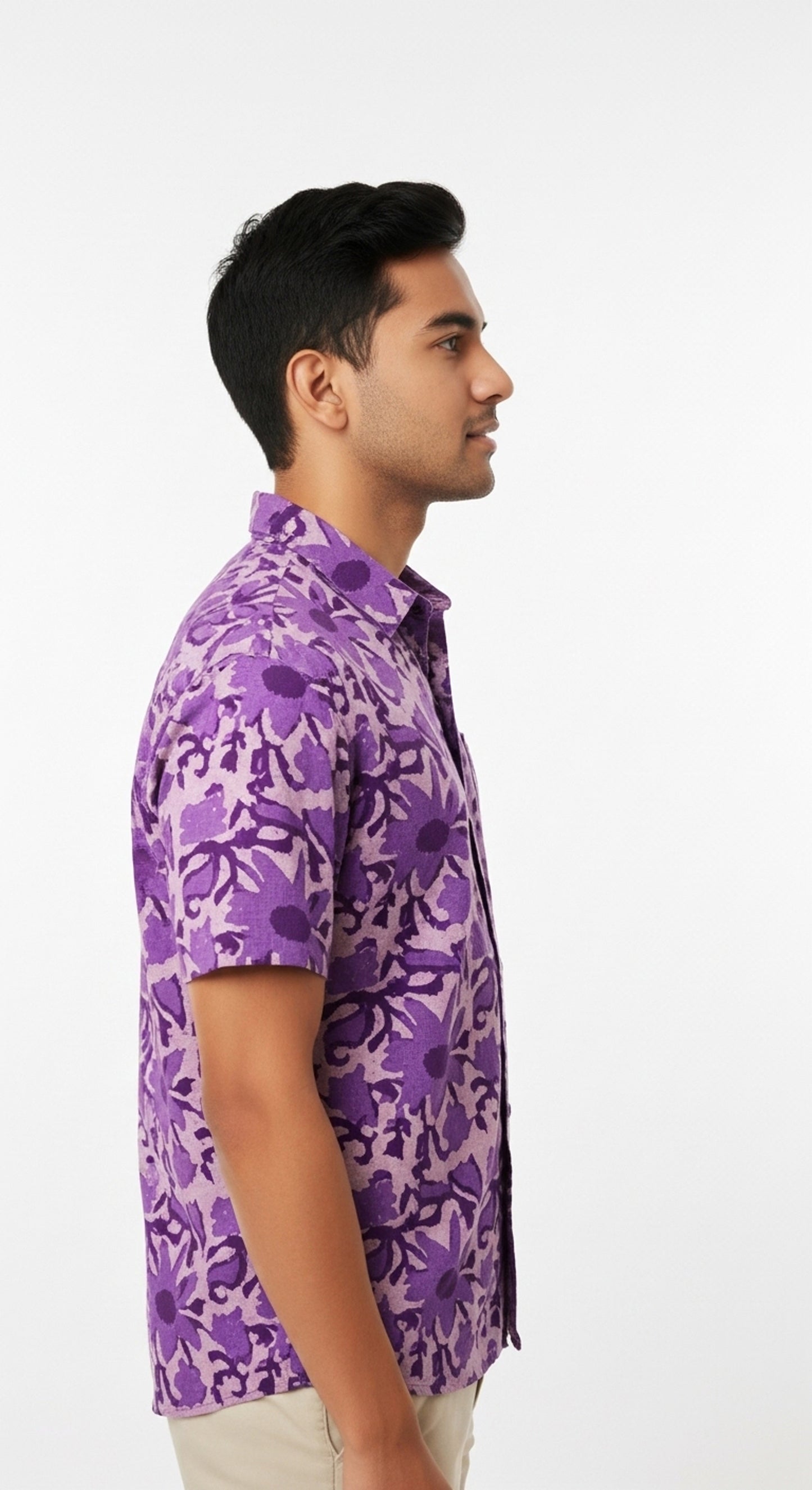 Men's Purple Abstract Floral Print Shirt | Short Sleeve Casual 100% Cotton Shirt