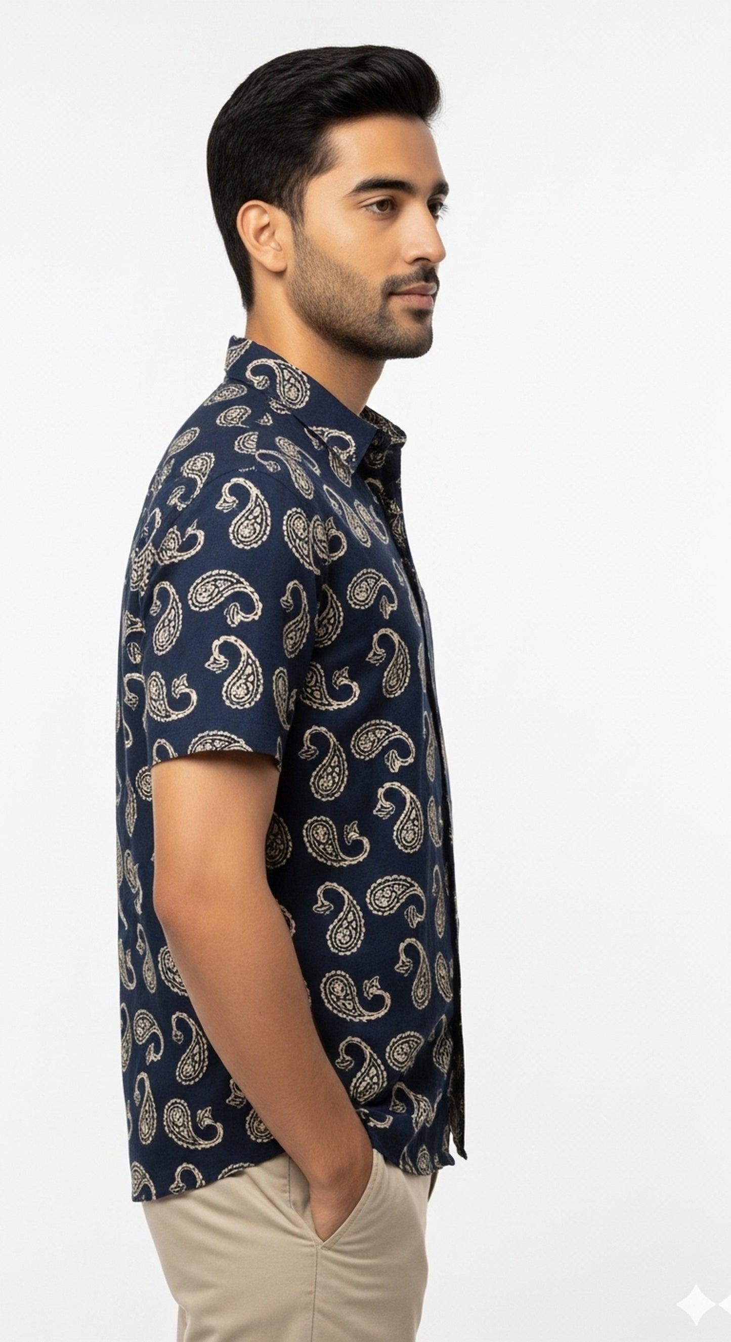 Classic Paisley Print Cotton Half Sleeve Shirt for Men in Black