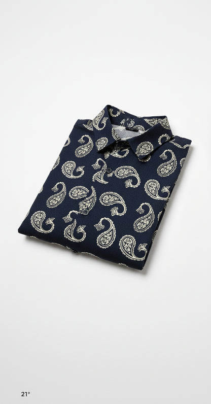 Classic Paisley Print Cotton Half Sleeve Shirt for Men in Black