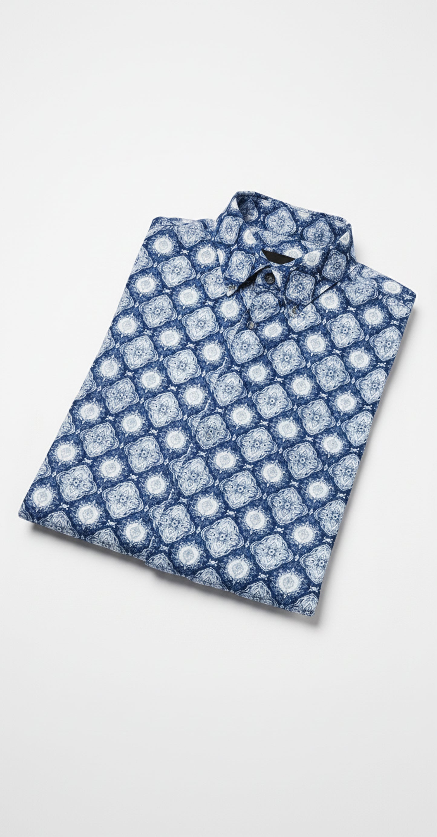 Indigo Medallion Print Half Sleeve Cotton Casual Shirt for Men