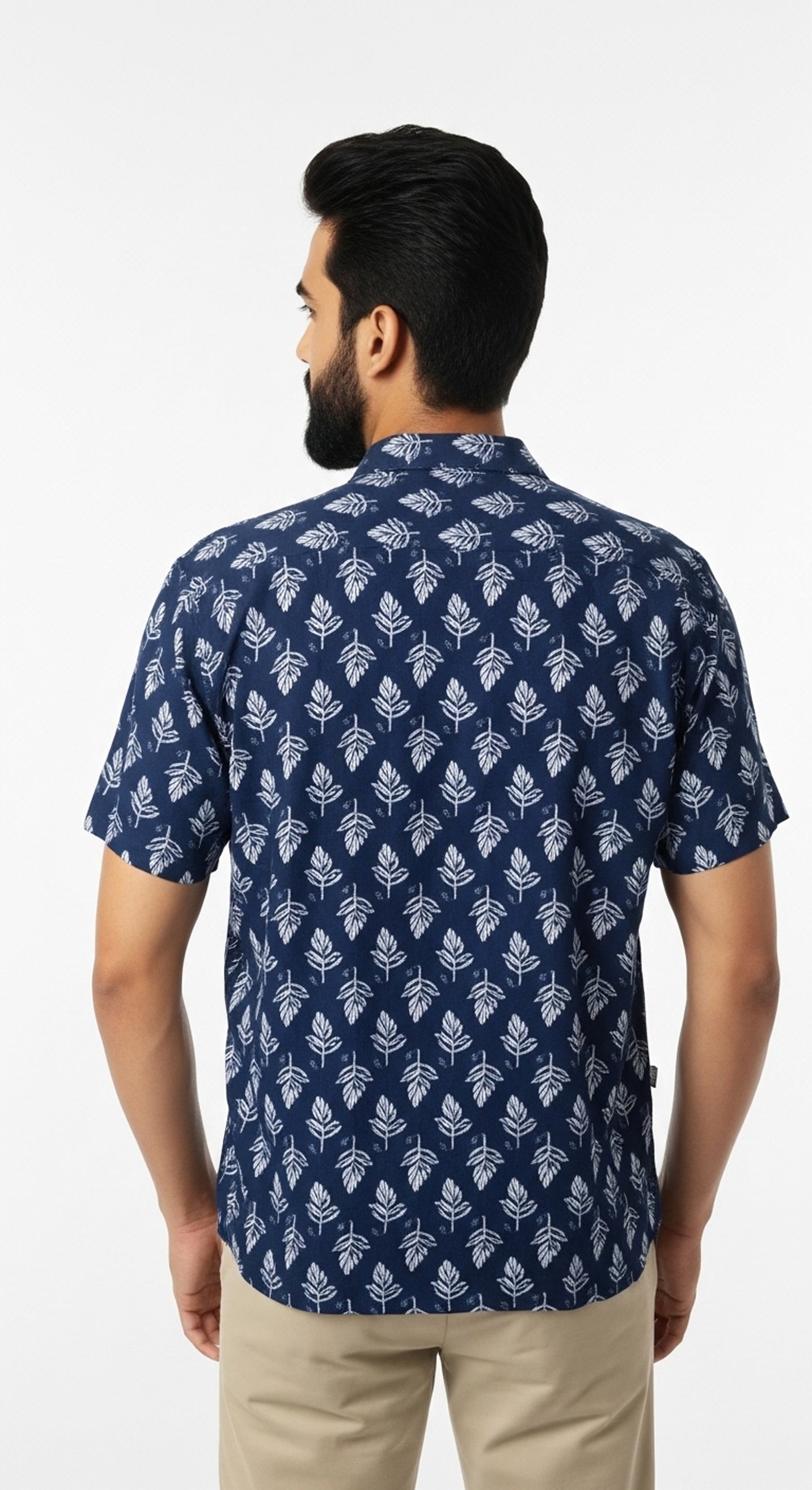 Indigo Block Print Half Sleeve Casual Cotton Shirt for Men