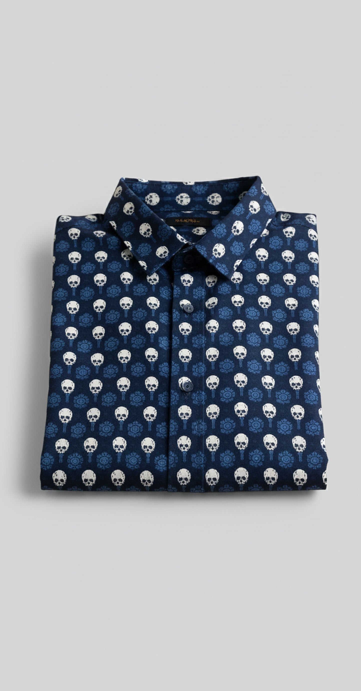 Navy Skull Pattern Block Print Half Sleeve Casual Cotton Shirt for Men