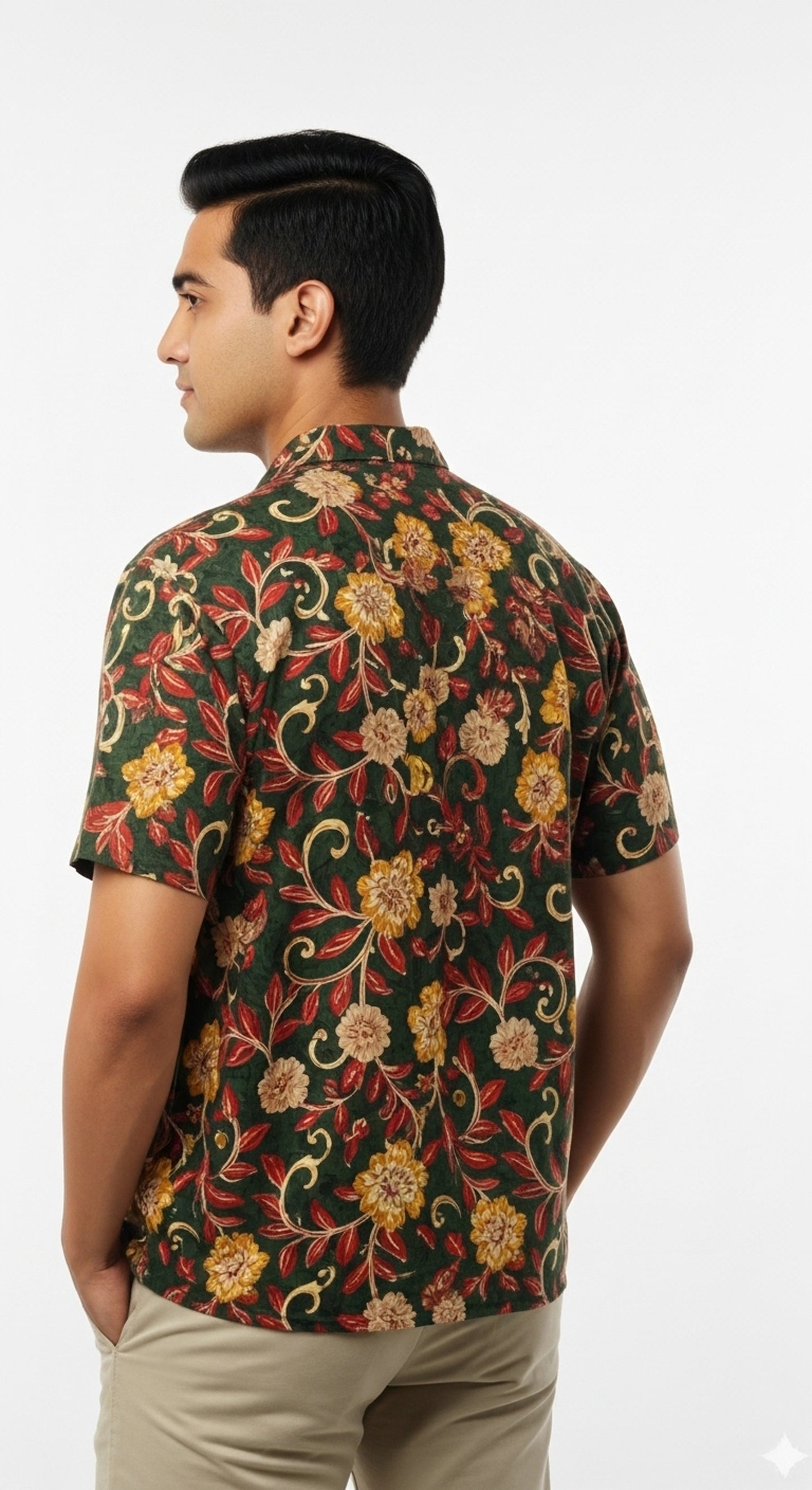 Green & Maroon Floral Vine Kalamkari Style Cotton Shirt for Men