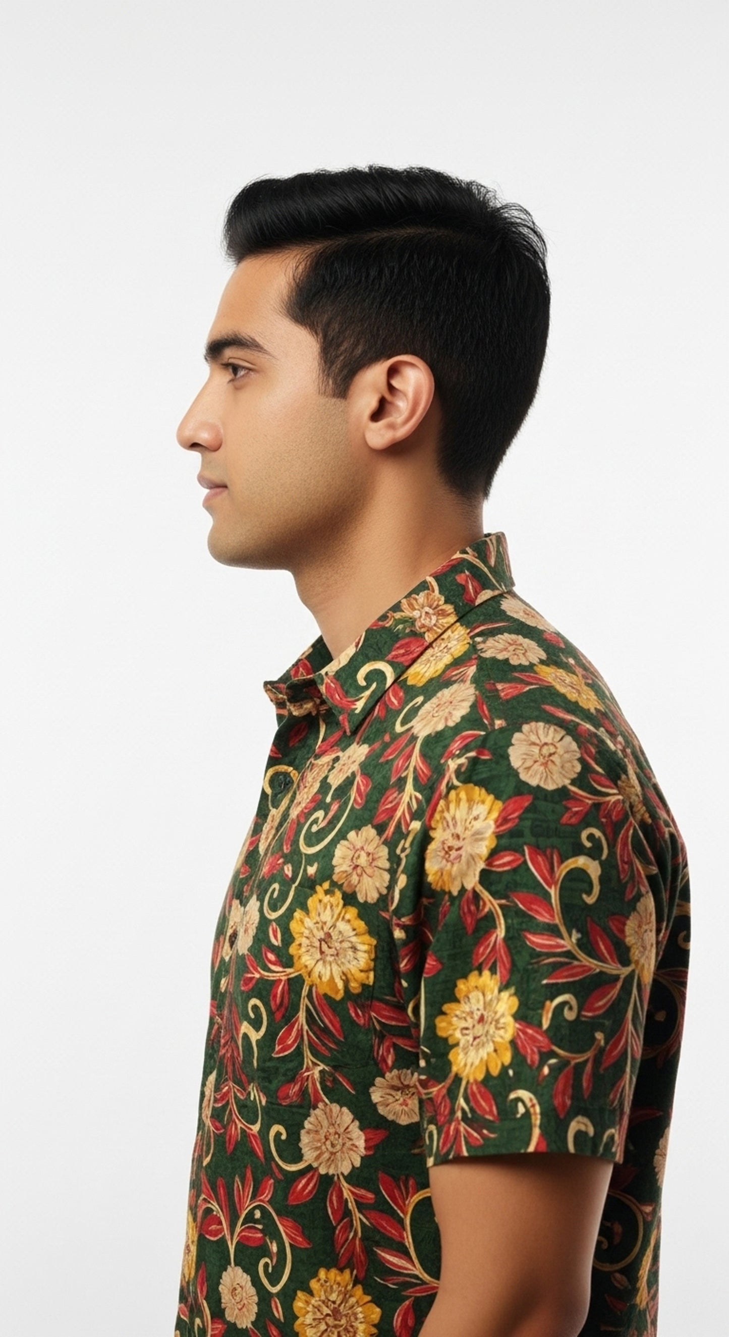 Green & Maroon Floral Vine Kalamkari Style Cotton Shirt for Men