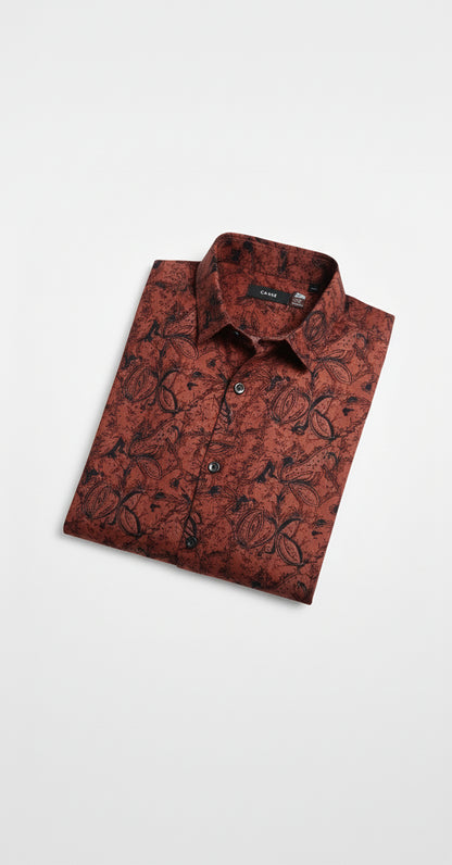 Maroon Floral Ajrakh Style Print Half Sleeve Cotton Shirt for Men