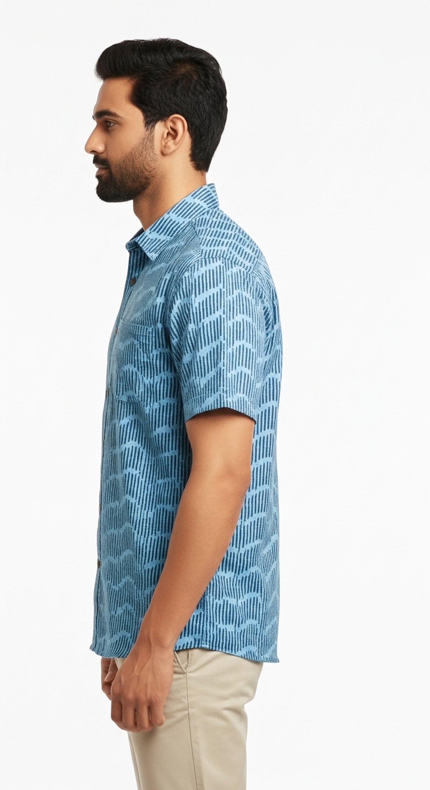 Blue Wave Geometric Block Print Half Sleeve Cotton Shirt for Men
