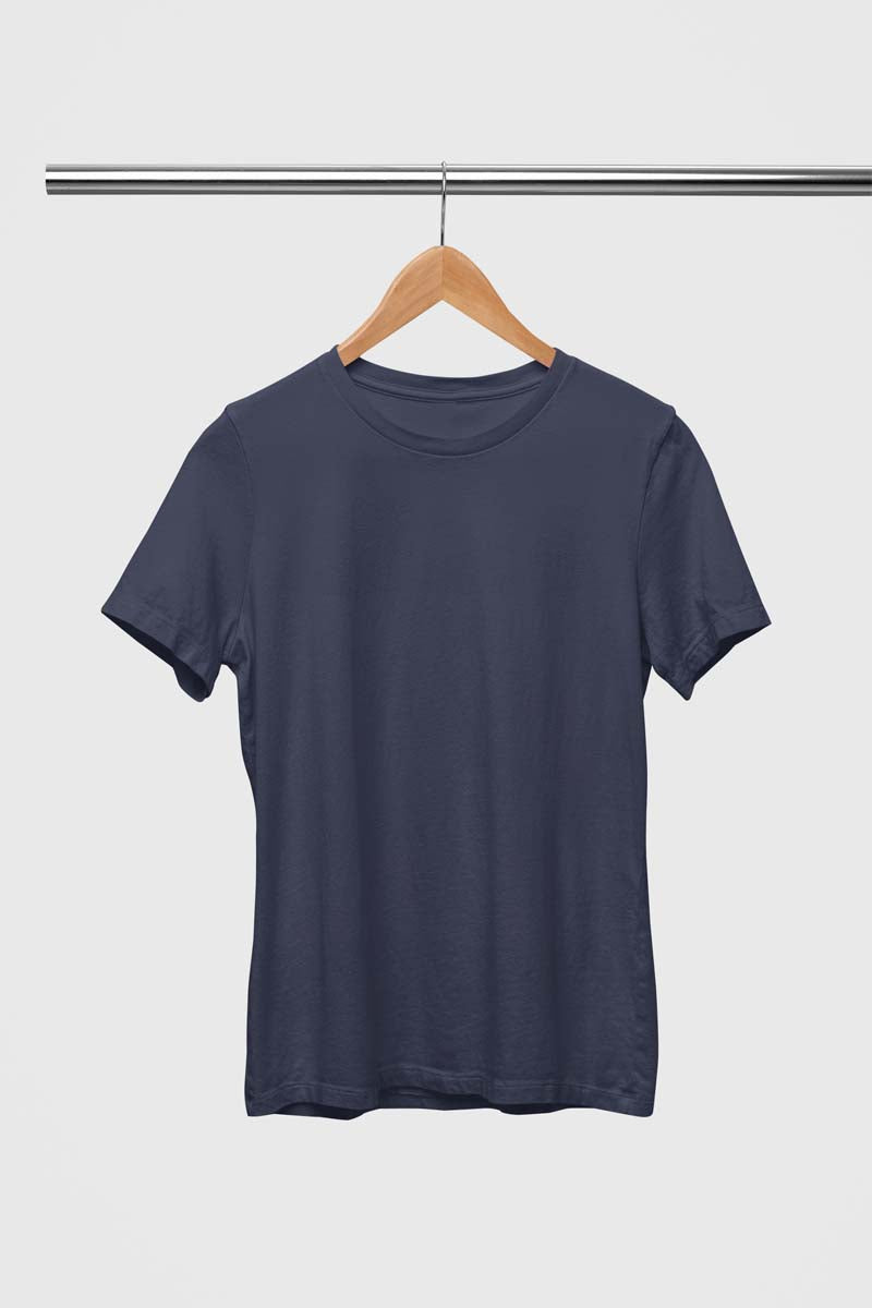 Unisex Cotton Blend Basic Navy Blue T-Shirt