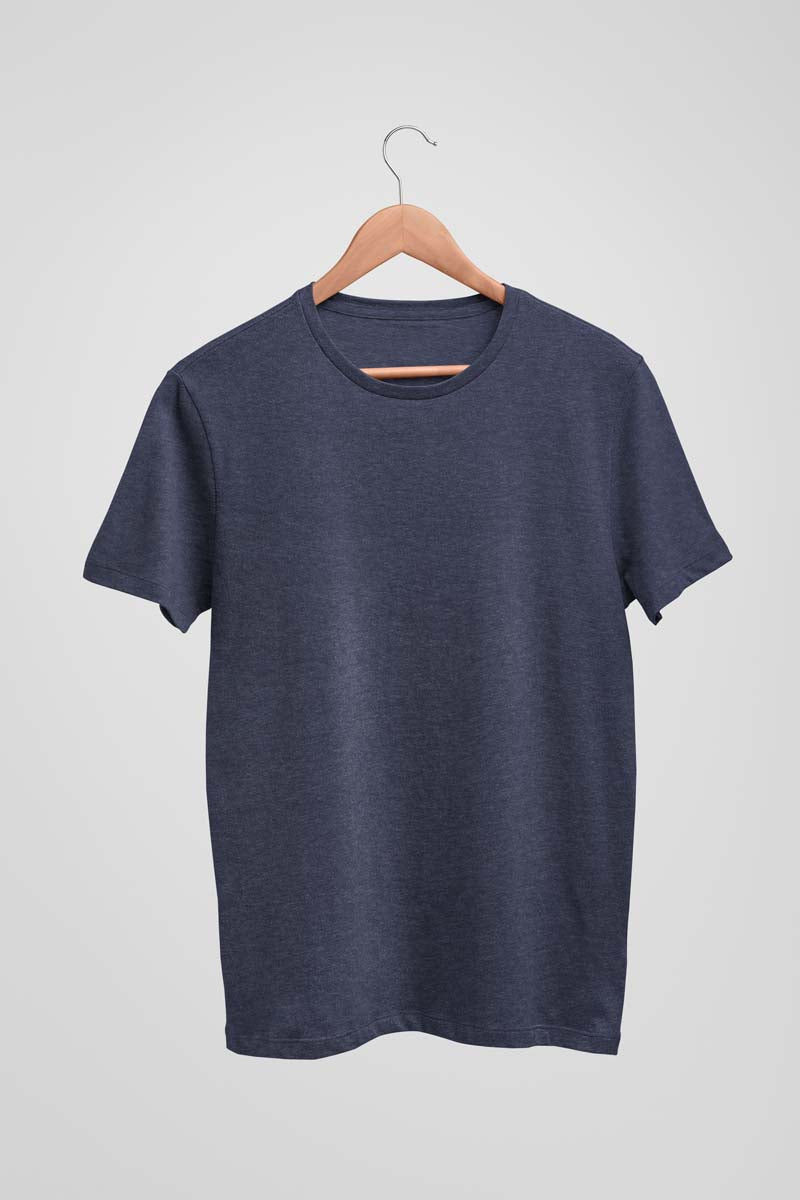Unisex Cotton Blend Basic Navy Melange T-Shirt