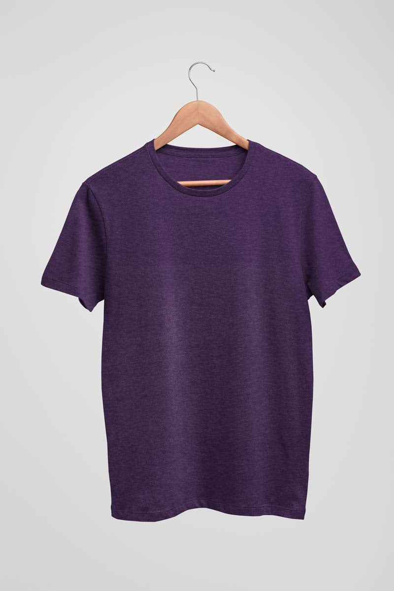 Unisex Cotton Blend Basic Purple Melange T-Shirt