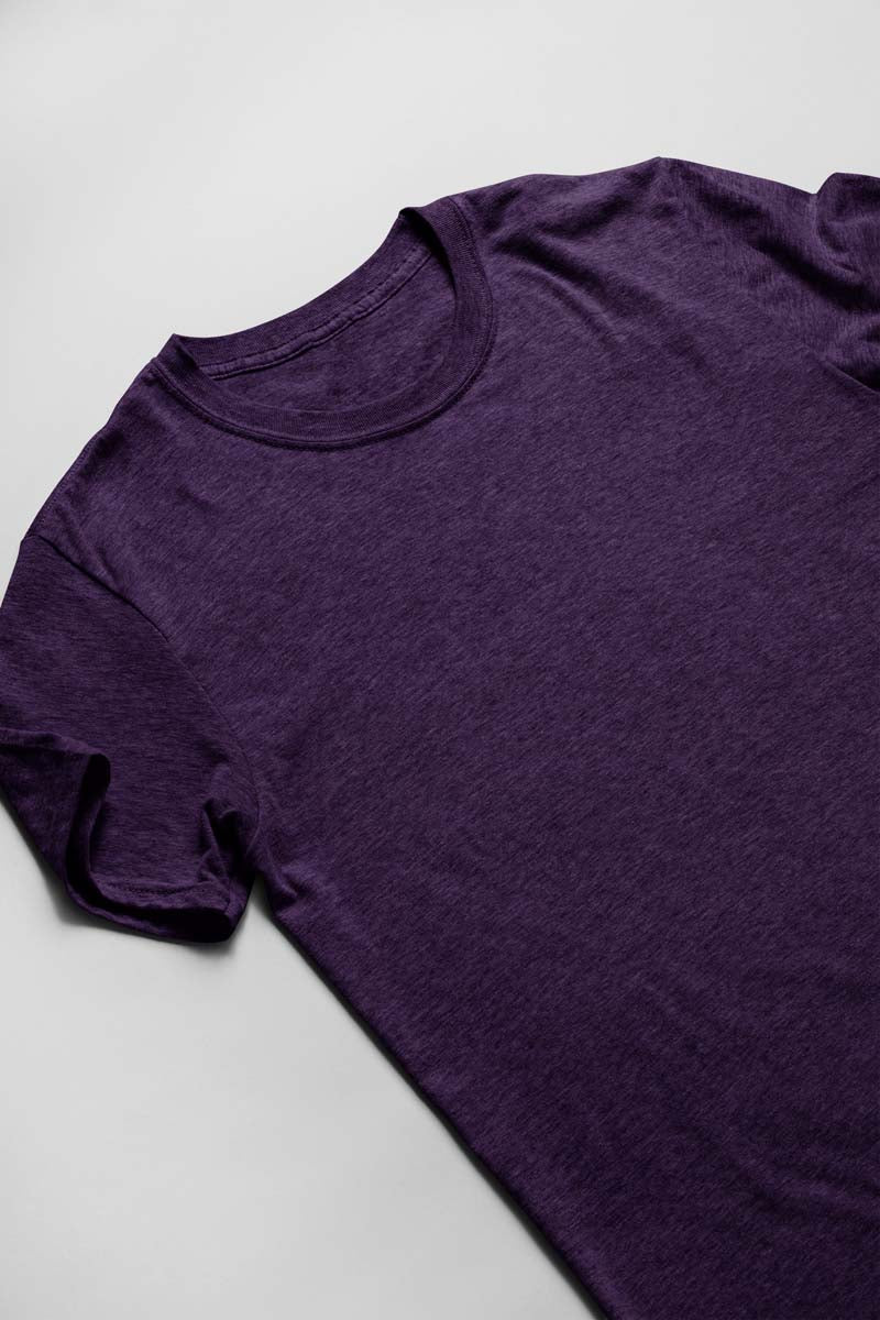 Unisex Cotton Blend Basic Purple Melange T-Shirt