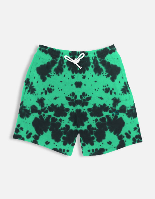 Green on Black Tie Dye Shorts for Men & Women | Relaxed Fit