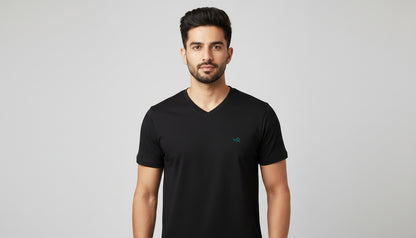 Black V-Neck Cotton T-Shirt | Essential Unisex Fit